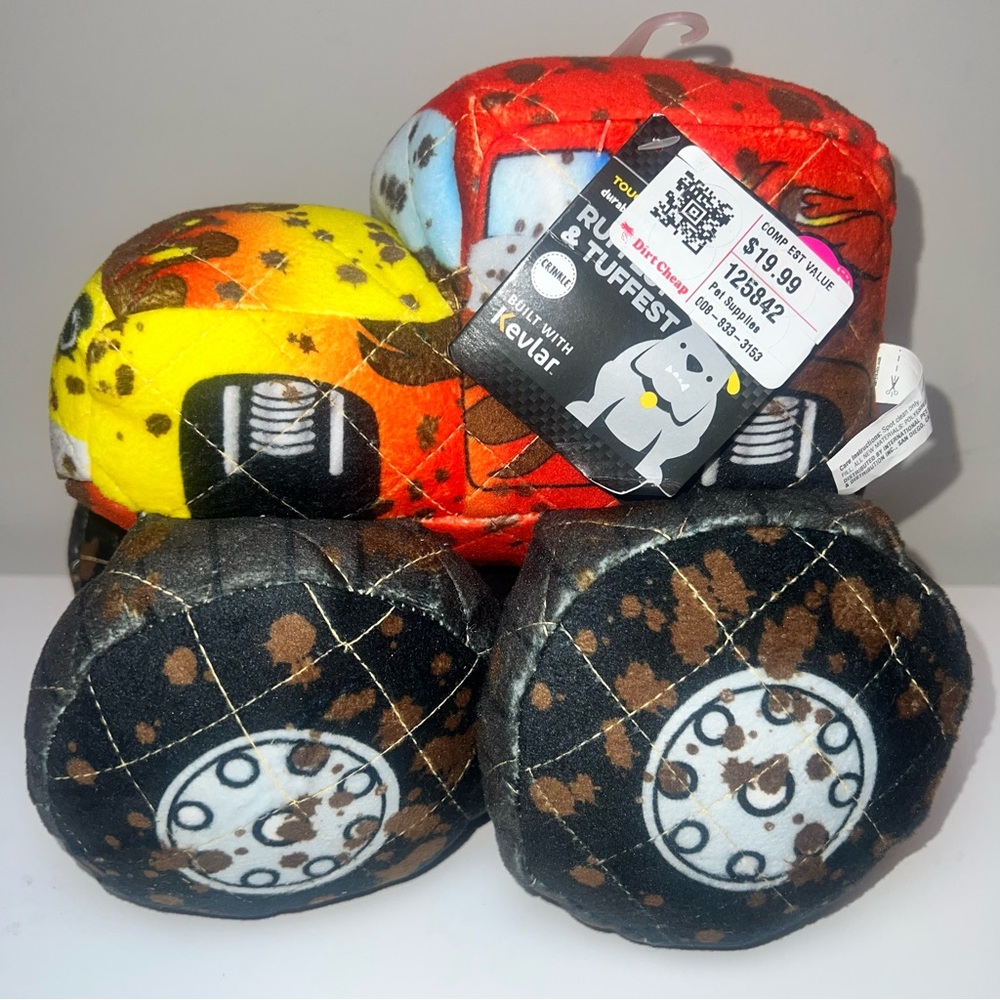 Leaps & Bounds Plush Monster Truck Dog Toy - Red, Yellow, and Black